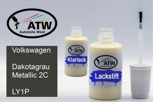 Volkswagen, Dakotagrau Metallic 2C, LY1P: 20ml Lackstift + 20ml Klarlack - Set, von ATW Autoteile West.